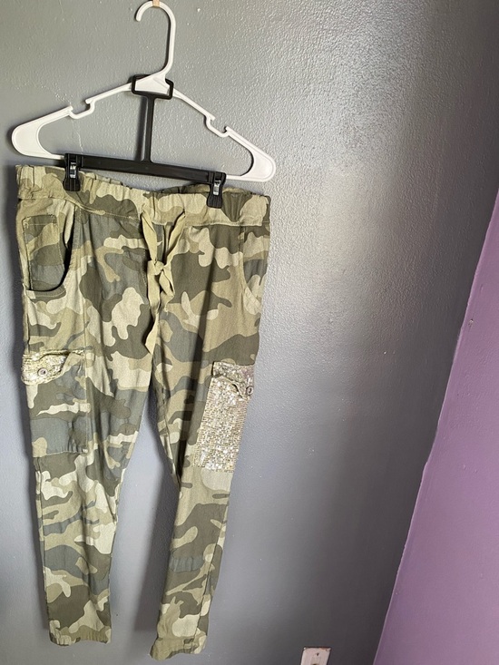 Pants - Camo Cargo Joggers with Sequin Pocket Detail